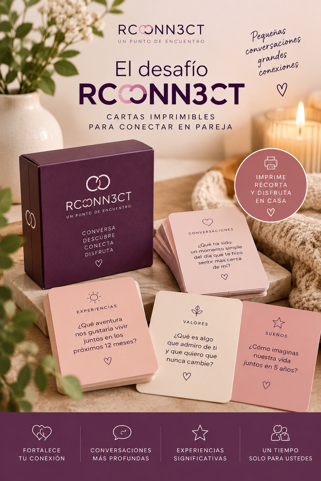 El desafío RCONN3CT — Cartas imprimibles para conectar en pareja